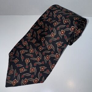 Chaps Ralph Lauren Tie 100% Silk Black Burgundy Tan 58" Long 3.75 Wide